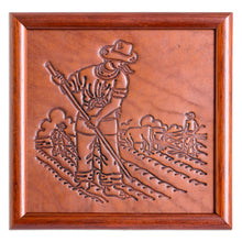 Load image into Gallery viewer, Handcrafted Cultural Pinewood-Framed Leather Wall Art - Rustic Lands | NOVICA
