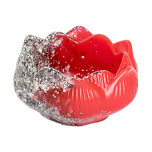 Load image into Gallery viewer, Red Resin Lotus Tealight Candleholder with Silver Glitter - Passionate Peace | NOVICA
