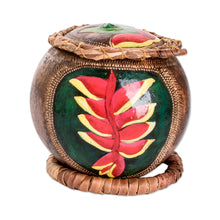 Load image into Gallery viewer, Hand-Painted Red Heliconia Dried Gourd Decorative Accent - Red Heliconias | NOVICA
