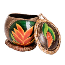 Load image into Gallery viewer, Hand-Painted Orange Heliconia Dried Gourd Decorative Accent - Orange Heliconias | NOVICA
