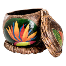 Load image into Gallery viewer, Crane Flower-Themed Painted Dried Gourd Decorative Accent - Crane Flower | NOVICA
