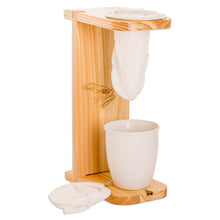 Load image into Gallery viewer, Frog-Themed Pinewood Single-Serve Drip Coffee Stand - Lucky Scents | NOVICA
