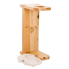 Load image into Gallery viewer, Frog-Themed Pinewood Single-Serve Drip Coffee Stand - Lucky Scents | NOVICA
