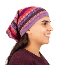 Load image into Gallery viewer, Jacquard Knit 100% Alpaca Hat in Pink Fuchsia and Lavender - La Vie en Rose | NOVICA
