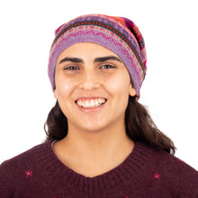 Load image into Gallery viewer, Jacquard Knit 100% Alpaca Hat in Pink Fuchsia and Lavender - La Vie en Rose | NOVICA
