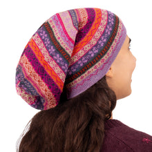 Load image into Gallery viewer, Jacquard Knit 100% Alpaca Hat in Pink Fuchsia and Lavender - La Vie en Rose | NOVICA
