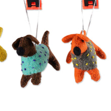 Load image into Gallery viewer, Set of 4 Handcrafted Dog-Shaped Wool Felt Ornaments - Festive Puppies | NOVICA
