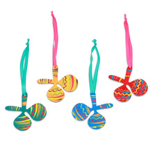Load image into Gallery viewer, Colorful Set of 4 Hand-Painted Maracas Themed Wood Ornaments - Festive Maracas | NOVICA
