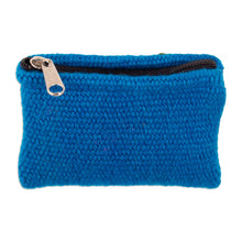 Load image into Gallery viewer, Handcrafted Leaf-Themed Blue Wool Coin Purse from Peru - Eden Blue | NOVICA
