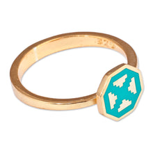 Load image into Gallery viewer, Polished Geometric Turquoise 18k Gold-Plated Cocktail Ring - This Eternity | NOVICA
