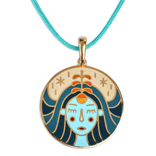 Load image into Gallery viewer, Painted 18k Gold-Plated Virgo Enamel Pendant Necklace - The Virgo Emblem | NOVICA
