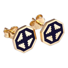 Load image into Gallery viewer, Polished Geometric Navy 18k Gold-Plated Stud Earrings - This Magical Eternity | NOVICA
