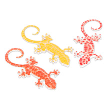 Load image into Gallery viewer, Set of 3 Hand-Painted Warm-Toned Gecko Wood Magnets - Allies for Nature | NOVICA
