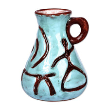 Load image into Gallery viewer, Turquoise and Brown Ceramic Vase with Ancient Pictographs - Ancestral Style | NOVICA
