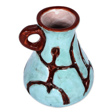 Load image into Gallery viewer, Turquoise and Brown Ceramic Vase with Ancient Pictographs - Ancestral Style | NOVICA
