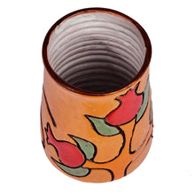 Load image into Gallery viewer, Warm-Toned Floral Ceramic Vase with Ancient Pictographs - Spring Style | NOVICA
