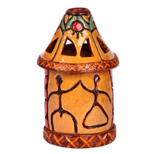 Load image into Gallery viewer, Handcrafted Traditional Yellow and Red Ceramic Candleholder - Joyous Beacon | NOVICA
