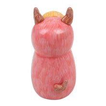 Load image into Gallery viewer, Hand-Painted Whimsical Pink Recycled Teak Ogre Figurine - Pink Ogre | NOVICA
