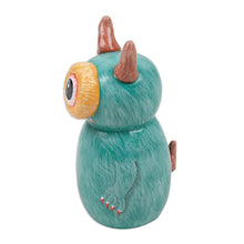 Load image into Gallery viewer, Hand-Painted Whimsical Turquoise Recycled Teak Ogre Figurine - Turquoise Ogre | NOVICA
