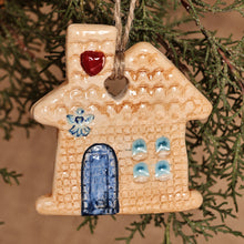 Load image into Gallery viewer, Pair of Hand-Painted House-Shaped Glazed Ceramic Ornaments - Christmas Homecoming | NOVICA
