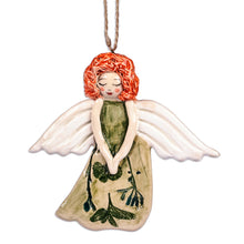 Load image into Gallery viewer, Hand-Painted Glazed Ceramic Sleeping Angel Ornament - Dreaming Angel | NOVICA
