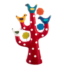 Load image into Gallery viewer, Hand-Painted Tree-Shaped Floral Ceramic Sculpture in Red - The Vibrant Tree Family | NOVICA
