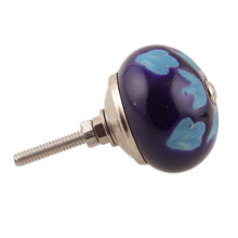 Load image into Gallery viewer, Set of Six Hand-Painted Leafy Round Blue Ceramic Knobs - Midnight Foliage | NOVICA
