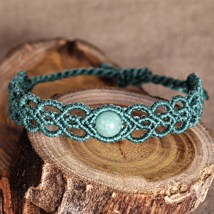 Handmade Aqua Macrame Wristband Bracelet with Jade Pendant - Stylish Aqua | NOVICA