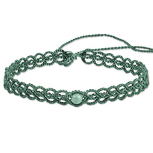 Load image into Gallery viewer, Jade Macrame Choker Necklace Handmade in Aqua Cotton Cords - Stylish Aqua | NOVICA
