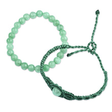 Load image into Gallery viewer, 2 Jade Macrame Pendant and Beaded Stretch Bracelets in Aqua - Colorful Duo | NOVICA
