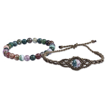 Load image into Gallery viewer, Set of 2 Macrame and Beaded Bracelets with Green Agate Gems - New Spirit | NOVICA
