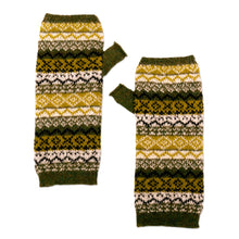 Load image into Gallery viewer, 100% Baby Alpaca Knit Fingerless Mitts in Green from Peru - Mystic Jungle | NOVICA
