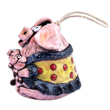 Load image into Gallery viewer, Hand-Painted Mother Pig with Piglets Ceramic Bell Ornament - Momma Pig | NOVICA
