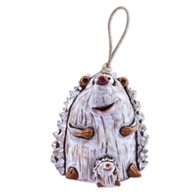 Load image into Gallery viewer, Hand-Painted Mother Hedgehog with Pup Ceramic Bell Ornament - Momma Hedgehog | NOVICA
