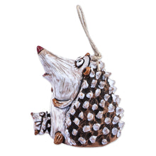 Load image into Gallery viewer, Hand-Painted Mother Hedgehog with Pup Ceramic Bell Ornament - Momma Hedgehog | NOVICA
