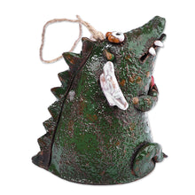 Load image into Gallery viewer, Handcrafted and Painted Dragon &amp; Heart Ceramic Bell Ornament - Love-Struck Dragon | NOVICA
