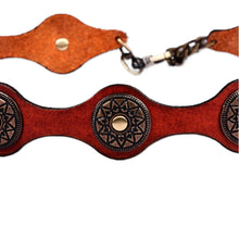 Load image into Gallery viewer, Antiqued Finished Metal and Red Leather Belt from Armenia - Fiery Cores | NOVICA
