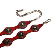 Load image into Gallery viewer, Antiqued Finished Metal and Red Leather Belt from Armenia - Fiery Cores | NOVICA
