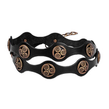 Load image into Gallery viewer, Black Leather Belt with Antiqued Finished Metal Accents - Enigmatic Spirits | NOVICA
