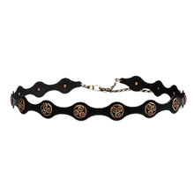 Load image into Gallery viewer, Black Leather Belt with Antiqued Finished Metal Accents - Enigmatic Spirits | NOVICA
