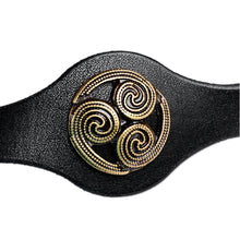 Load image into Gallery viewer, Black Leather Belt with Antiqued Finished Metal Accents - Enigmatic Spirits | NOVICA
