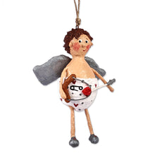 Load image into Gallery viewer, Hand-Painted Whimsical Papier Mache Love Cherub Ornament - Amur | NOVICA
