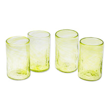 Load image into Gallery viewer, 4 Hand Blown Eco-Friendly Recycled Glass Tumblers in Green - Garden Relaxation in Lemon | NOVICA
