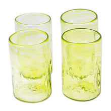 Load image into Gallery viewer, 4 Hand Blown Eco-Friendly Recycled Glass Tumblers in Green - Garden Relaxation in Lemon | NOVICA
