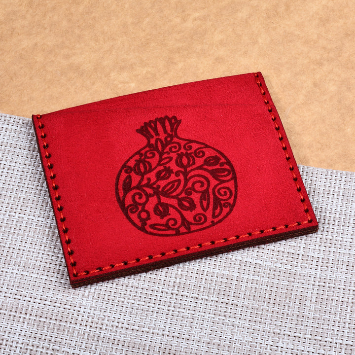 Pomegranate-Themed Red Suede Card Holder from Armenia - Romance Icon | NOVICA