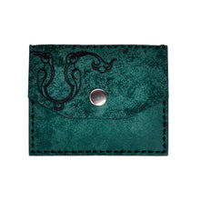 Load image into Gallery viewer, Green Suede Card Holder Accented with the Armenian Letter M - Days of Harmony | NOVICA
