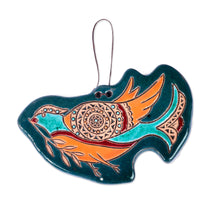 Load image into Gallery viewer, Traditional Pigeon-Themed Teal Ceramic Daghghan Wall Decor - Peaceful Pigeon | NOVICA
