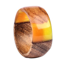 Load image into Gallery viewer, Hand-Carved Yellow Apricot Wood and Resin Band Ring - Chic Sunshine | NOVICA
