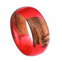 Load image into Gallery viewer, Hand-Carved Red Apricot Wood and Resin Band Ring - Chic Fire | NOVICA
