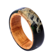 Load image into Gallery viewer, Hand-Carved Dark-Toned Apricot Wood and Resin Band Ring - Chic Darkness | NOVICA
